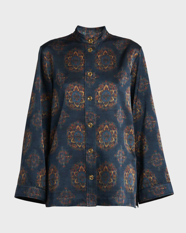 Cam Eloy Button-Front Rosette Print Blouse
